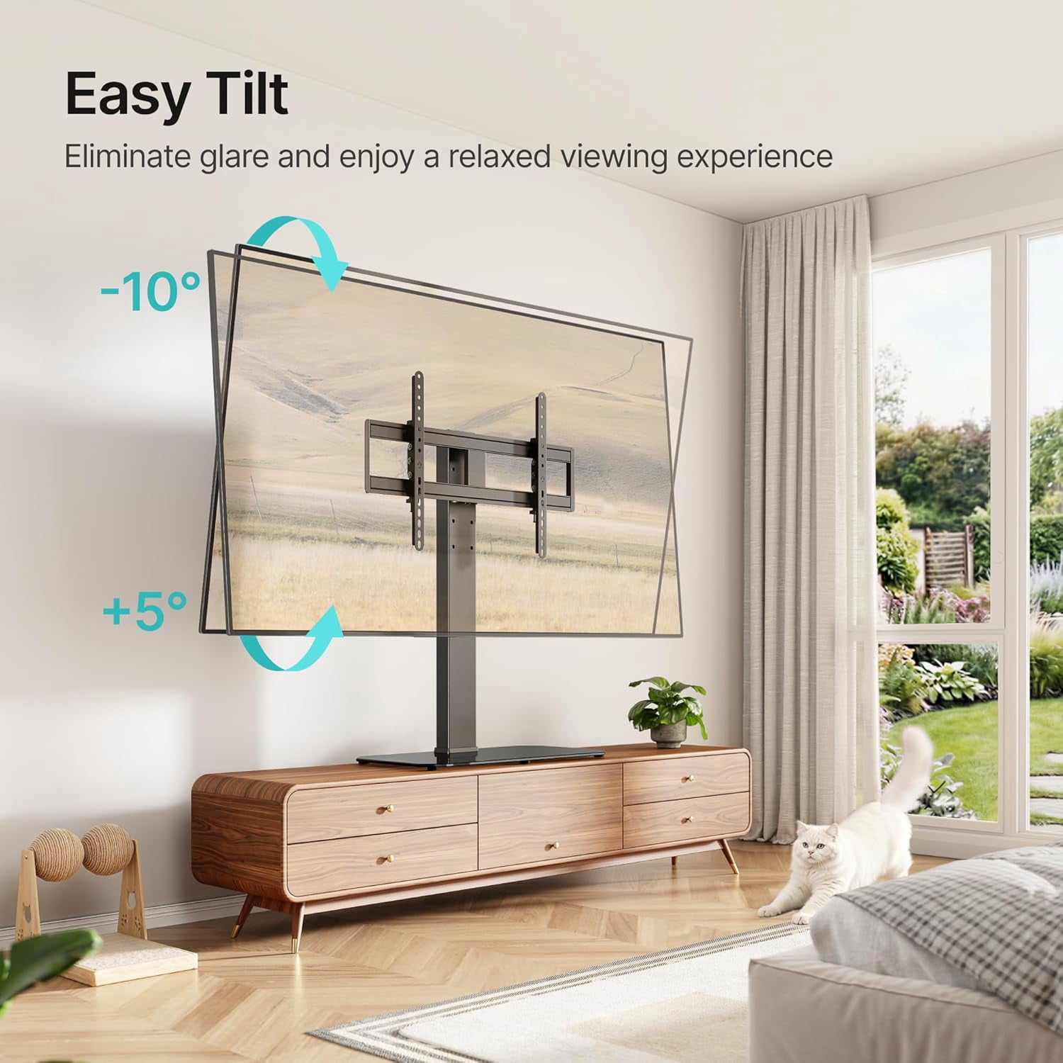Universal Swivel TV Stand with Mount for 43–90 in TVs, Holds up to 154 lb, Height Adjustable Tabletop TV Stand with Tempered Glass Base, VESA Max 600x400mm