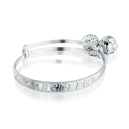 Bling Jewelry Silver Plated Baby Gifts Alphabet Rattle Charm Bangle Bracelet 6in