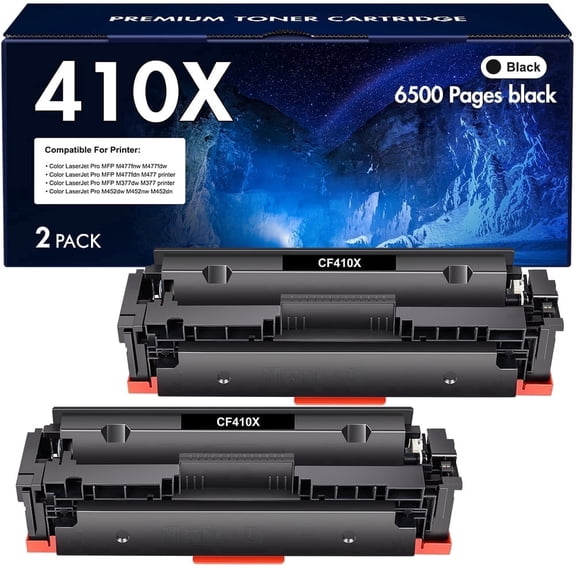 Compatible for HP 410X Toner Cartridges 410A CF410X with M477fnw M477fdn M477fdw Color Laserjet Pro MFP M452dn M452nw M452dw M377dw M477 M452 Printer Ink (2 Pack)