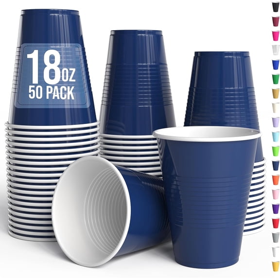 18 Oz Navy Plastic Cups For Party Supplies 50 Pack | Navy Disposable Cups Plastic | Disposable Drinkware For Parties, Events & Everyday