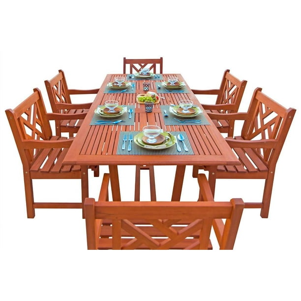 Malibu Outdoor 7piece Wood Patio Dining Set with Extension Table