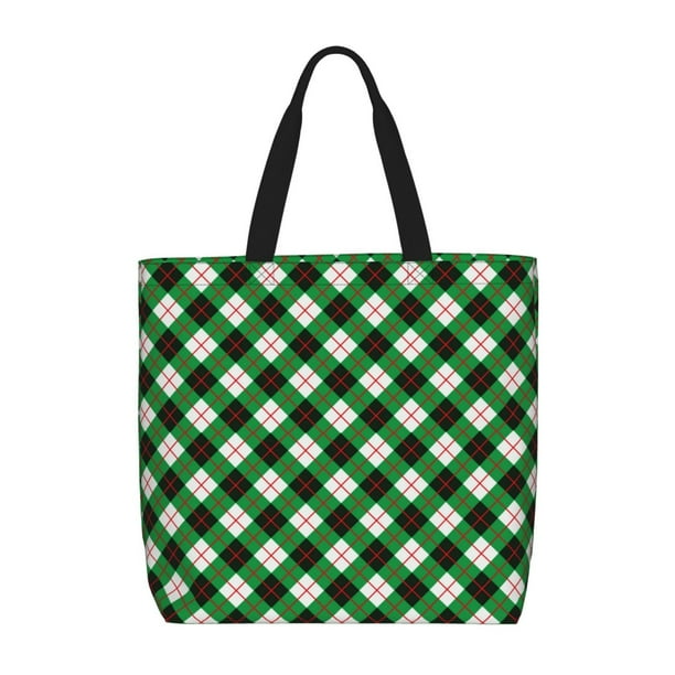 Easygdp Green Argyle Plaid Bolsa Tote para Mujer, Bolso de Hombro para Trabajo, Playa, Viajes, Compras y Supermercado