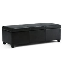 Avalon 48 inch Wide Contemporary Storage Ottoman Bench in Midnight Black Vegan Leather