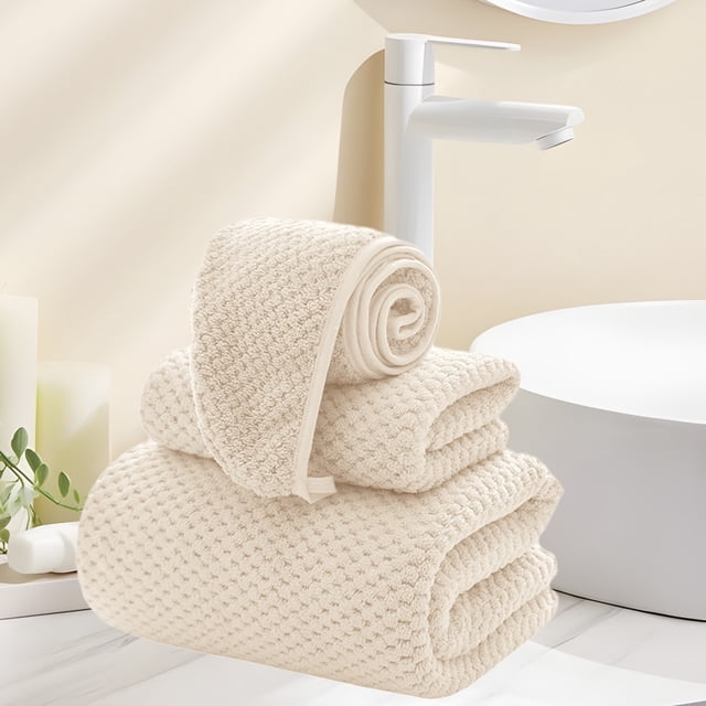 KTTECTOA Extra Large Bath Towel Shower Cap Set of 3 Oversized Bath Sheet Super Soft Absorbent Bathroom Towel Set Microfiber Dry Shower Towel for Hotel Bath Gym Room Decor Decorations