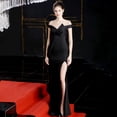 thumbnail image 5 of Vestido de noche elegante para banquete, largo, con hombros descubiertos, cola de pez, vestido de presentadora, vestido largo, 5 of 5
