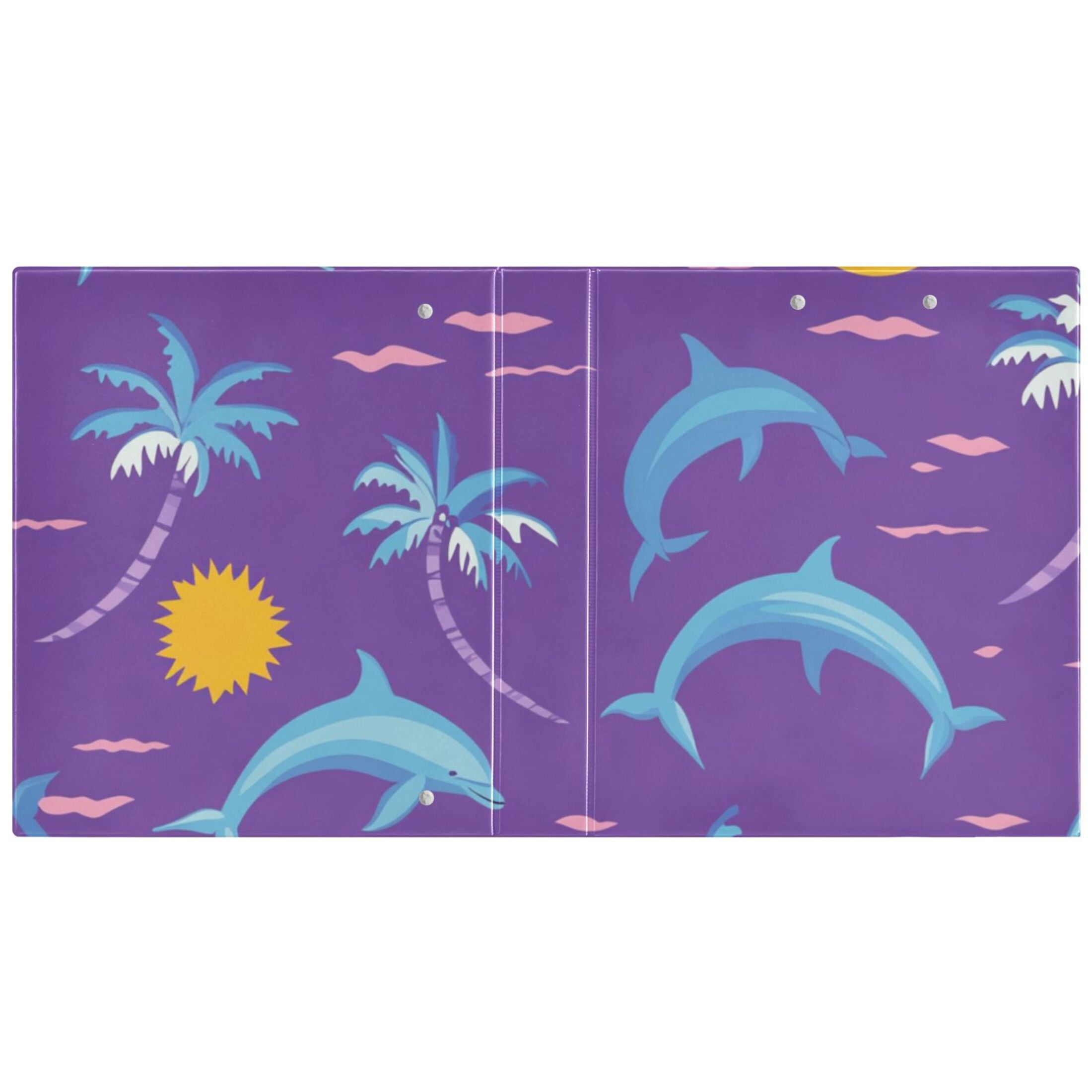 Sun Trees Whales Purple 3 Ring Binders 1.5 inch Hardcover File Folders with Interior Pockets A4 Size Organizer for School Office Hospital
