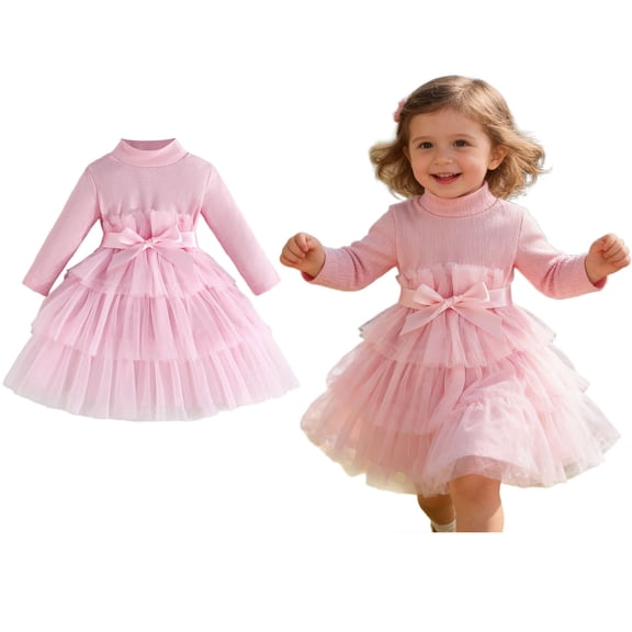 Toddler Valentines Day Dress for Girls Long Sleeve Tiered Tulle Dresses with Bow Girls Summer Dresses Party Dresses for Girls 12-18 Months