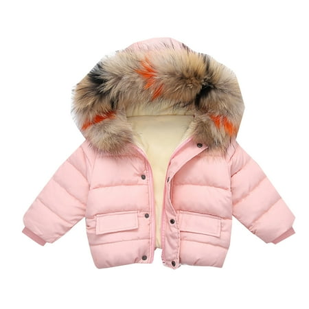 

nsendm Toddler Girls Boys Children Winter Long Sleeve Wool Collar Cotton Coat Jacket For Babys Clothes Weight Jacket Outerwear Pink 3-4 Years