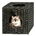 thumbnail image 3 of Pefilos 15.7" Square Cat Condo, Wicker Kitten House Rattan Cave Cat Bed with Rattan Ball and Cushion, Black, 3 of 9