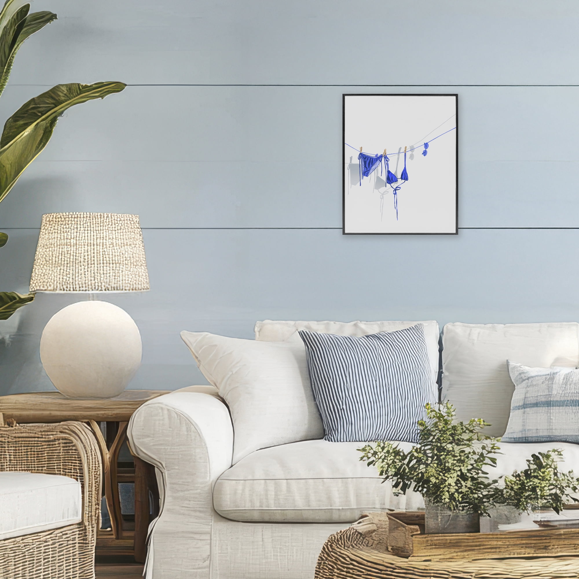 Stupell Industries Blue Bikini on Clothesline Black Framed Giclee Art, design by Ziwei Li