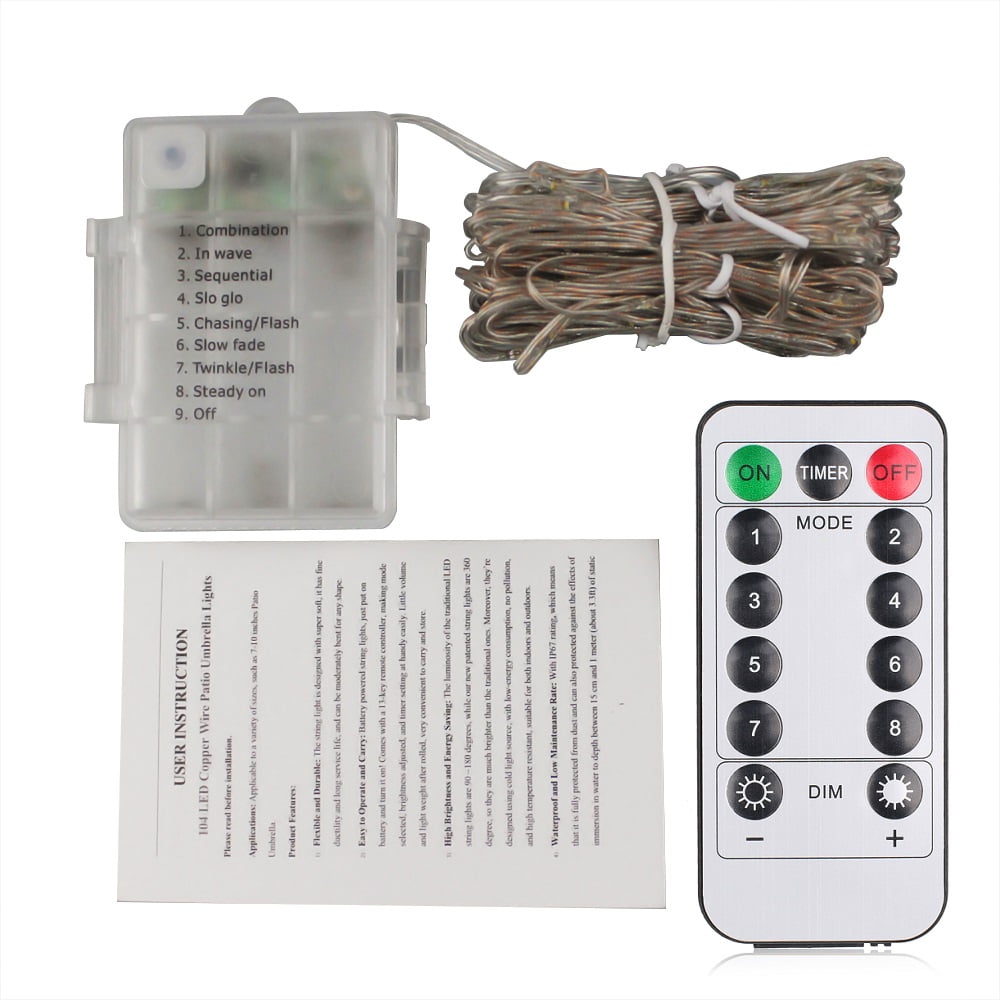Solar Umbrella String Lights 104 Led String Lights 8 Lights Mode Waterproof Light Garden Outdoor Use White Walmart Canada