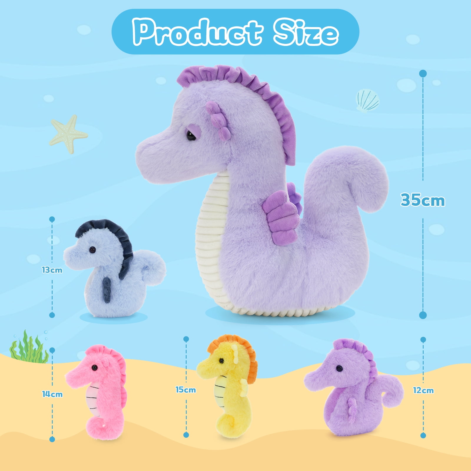 MaoGoLan 13" Seahorse Stuffed Animal Stuffed Seahorse With 4 Babies Inside Seahorse Plush Toy