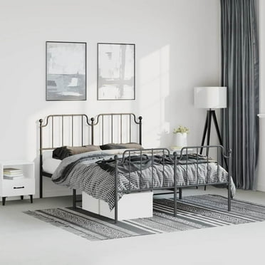 vidaXL California King Metal Bed Frame with Headboard & Footboard, Black, Sturdy Steel, No Mattress
