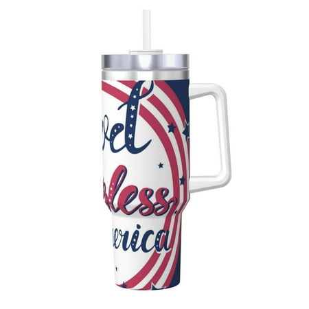 

Goofa God Bless America Patriotic Star Print 40oz Ice Bully With Handle And Straw Stainless Steel Vacuum Insulated Cup And 2 In 1 Straw Lid
