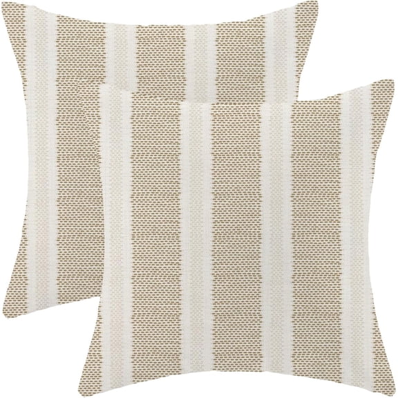 Brown Pillow Covers 18 x 18 Inch, Beige Boho Polka Dots Striped Decor Throw Pillows for Couch Bed, Geometric Modern Farmhouse Outdoor Decorative Pillowcase Linen Cushion Cover Set of 2