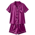 thumbnail image 5 of Blmnix Satin Pajama Sleepwear for Women Sleepwear Sets Plus Size Pajamas Pajama Pants Purple Collared Short Sleeve Cropped Summer Pajamas for Women,XXXL, 5 of 5