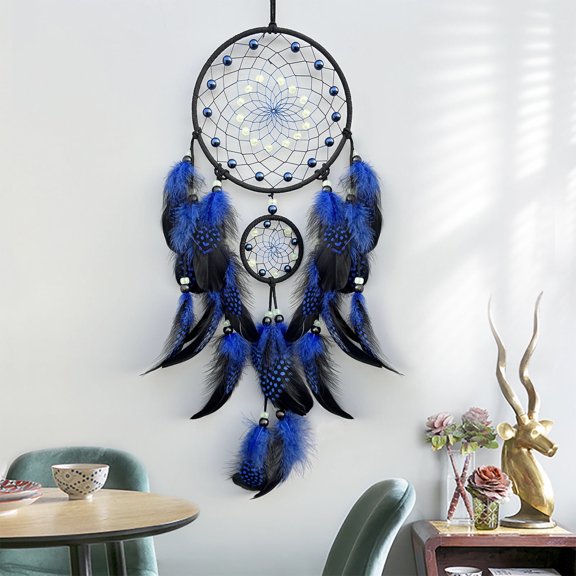 Dreamcatcher Gift of Handwoven Nylon Dreamcatcher 25.6in - Boho Wall Hanging with Colorful Feathers for Bedroom/Office Decor, Gray/Blue/Orange/Red/Green