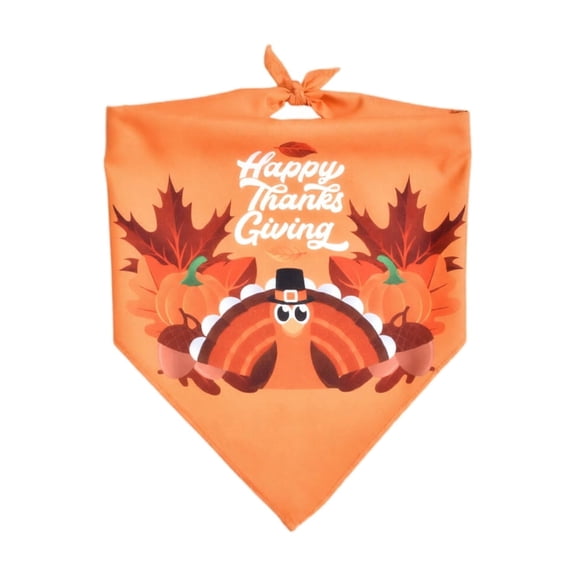 Thanksgiving Fall Dog Bandana with Turkey and Pumpkin Print, 1 Pack, Orange, for Small Dogs and Cats, Pet Neck Scarf