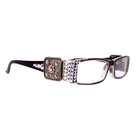 The Medallion, (Bling) Reading Glasses Women W (Clear AB ) Genuine European Crystals (Wine Red) Flower Western Concho NY Fifth Avenue