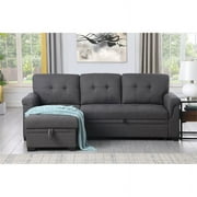 Kingfisher Lane Modern Linen Fabric Reversible Sleeper Sofa with Chaise in Gray