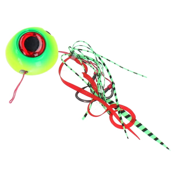 Señuelo de pesca de 150 g de acero al carbono con ojo 3D, cebos artificiales para río, mar y lago, color amarillo y verde.
