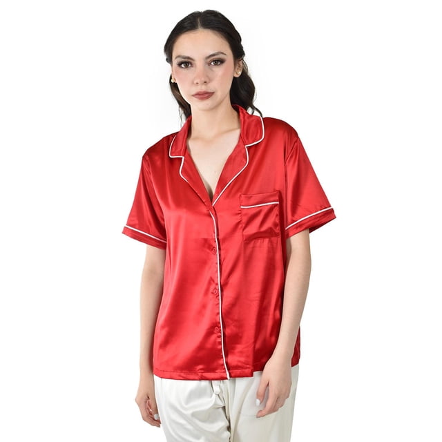 Blusa satinada con ribete Roman Fashion /Juvenil, 463 (Rojo) rojo G