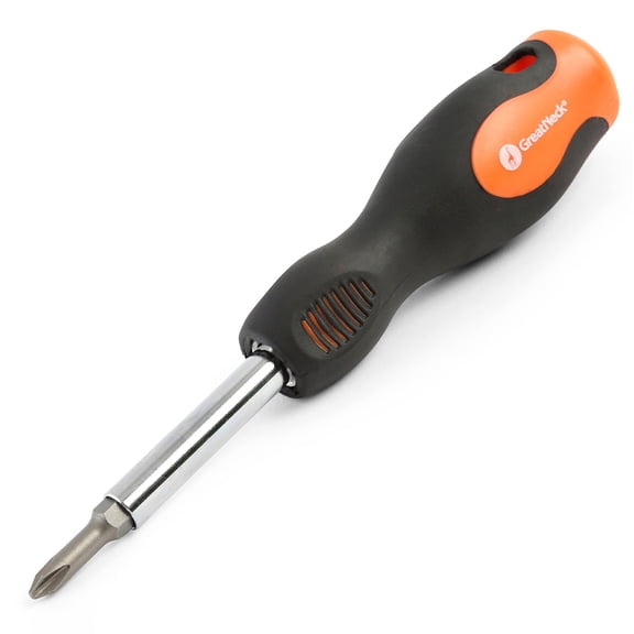GreatNeck 5-in-1 Screwdriver, Includes Bit Sizes 3/16", 1/4", #1, #2