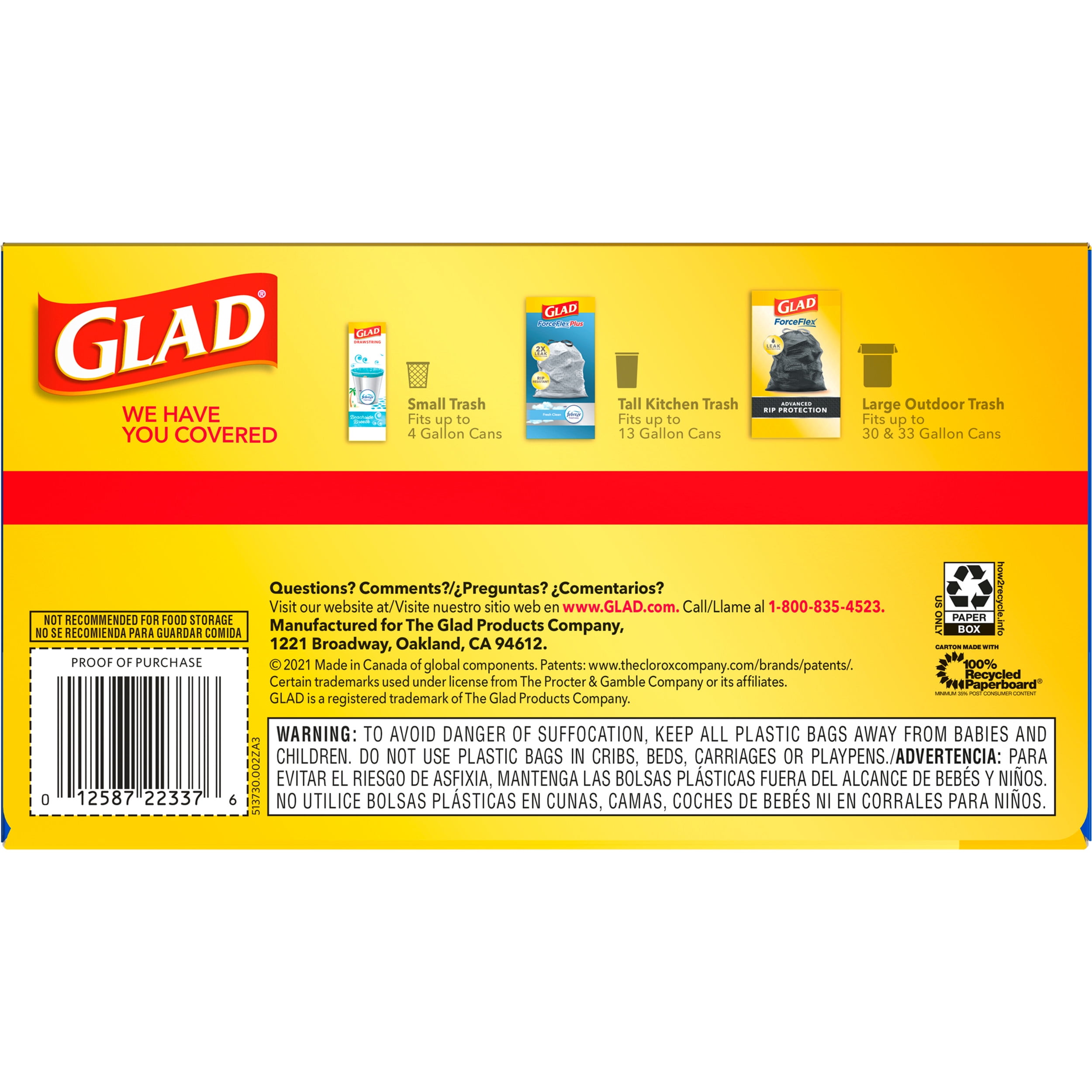 Clorox Professional 78543 Glad® Clear Recycling Tall Kitchen Trash Bags,  Clear, Drawstring, 13 gal, 45/Box
