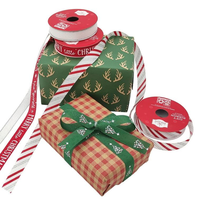 Red Green White Christmas Ribbon Assortment, Polyester, 6 Count 0.625 in x  9 ft, by Holiday Time 