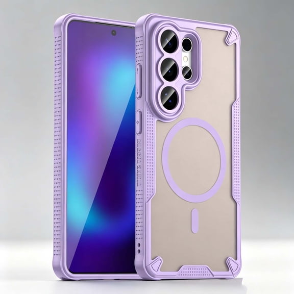 For Samsung Galaxy S24 Ultra Phone Case,Compatible with Wireless Charging,Anti-fingerprinting Matte Translucent Back Design,Heavy Duty Shockproof Non-Slip Protection,Rugged Phone Case,Purple