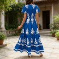 thumbnail image 4 of Aellinatey Women's Casual V-Neck Bohemian Maxi Dress, Flowy A-line Flared Sleeve Layered Floral Dress with Pockets, 4 of 9