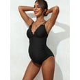 thumbnail image 6 of Attraco Maternity Swimsuit Scallop Trim One Piece V Neck Pregnancy Bathing Suit Spaghetti Strap Ruched Swimwear Cutout Tie Back, 6 of 6