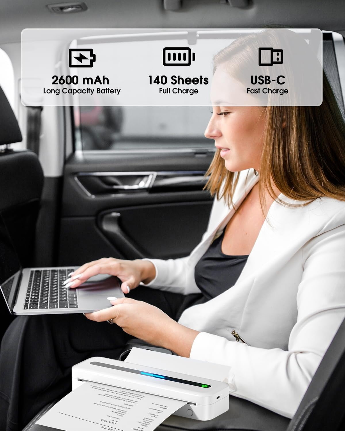 Portable Printers Wireless, M832 Bluetooth Thermal Printer, Inkless Mobile Printer Support 8.5'' x 11'' & A4 Thermal Paper, Compatible with iPhone Android Laptop for Office Car Home