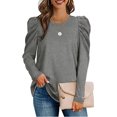 thumbnail image 1 of Top de corte informal para mujer, cuello redondo, mangas abullonadas, Color puro, transpirable, Top para mujer para ir de compras, gris claro L, 1 of 6
