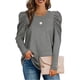 thumbnail image 1 of Top de corte informal para mujer, Top con cuello redondo y mangas abullonadas, Top transpirable de Color puro para ir de compras, 1 of 6