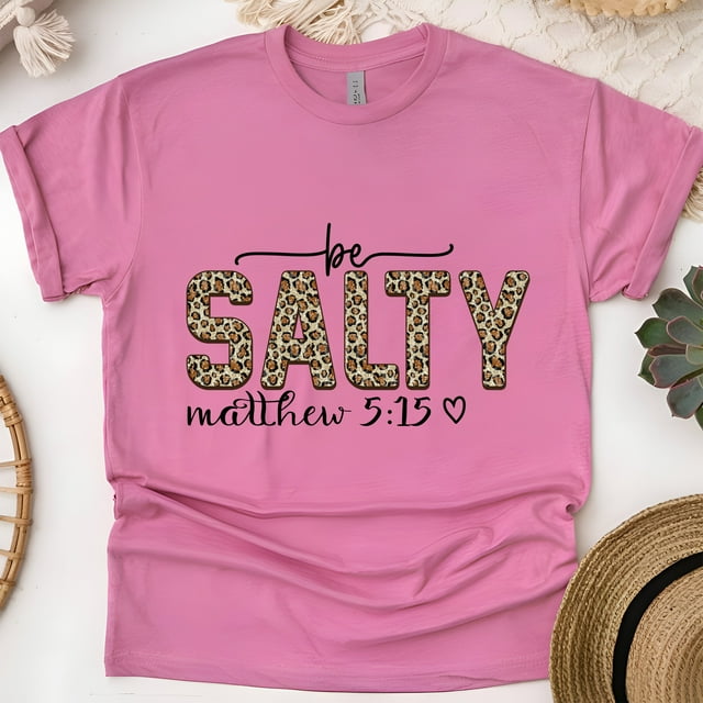 Be Salty Matthew 5:15 Christian Leopard Print T-Shirt, Heliconia, Size 2XL