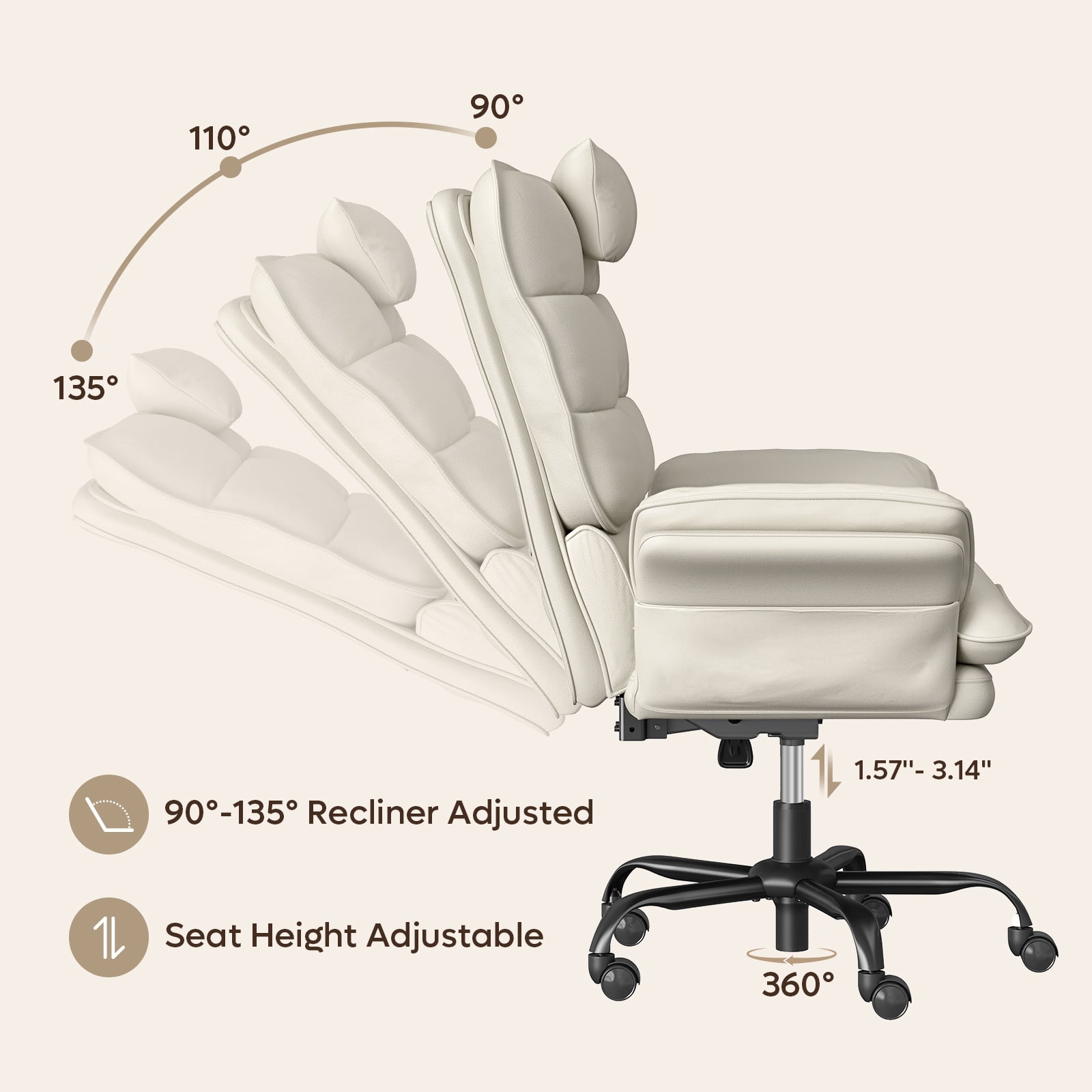 Bestier Big and Tall Ergonomic Office Chair with Flip-Up Arms, PU Leather High Back Executive Swivel Desk Chair with Side Pockets & Headrest , Height Adjustable Computer Chair for Home, Beige