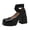 Black, variant on Chunky Heels for Women Closed Square Toe Pumps Platform High Heeled Solid Elastic Strap Wedding Party Mary Jane Dress Shoes Brown Size 7