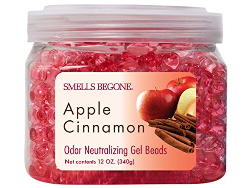 SMELLS BEGONE Odor Eliminator Gel Beads - Eliminates Odor in Bathrooms, Cars, Boats, RVs and Pet Areas - Air Freshener Made with Natural Essential Oils - Apple Cinnamon Scent (12 OZ)
