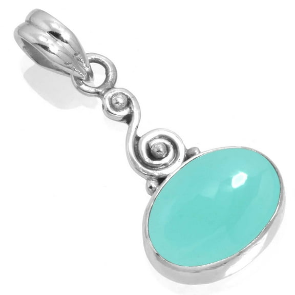 Natural Aqua Chalcedony Women Jewelry 925 Sterling Silver Pendant