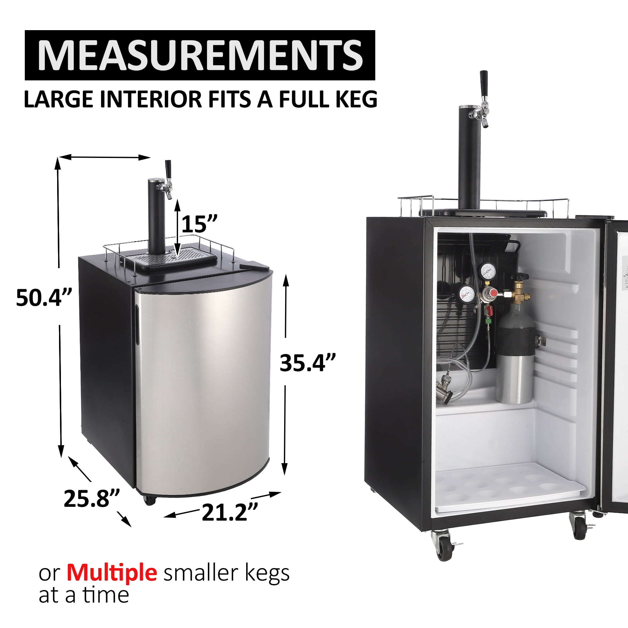 Beer Kegerator, Single Tap Draft Beer Dispenser, Full Size Keg Refrigerator With Shelves, Stainless Steel, Drip Tray & Ra il
