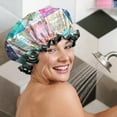 thumbnail image 5 of Shower Caps,Pioneer Flower Floral Print Pattern Waterproof Shower Cap for Women 4 Pieces,Double Reusable Hair Cover for Shower PEVA Elastic Stretch Hem, 5 of 7