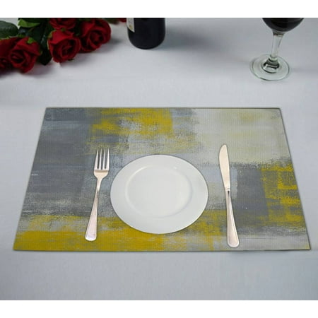 

ECZJNT Grey and Yellow Abstract Art Painting Placemat Table Mat Cup Mat 12x18 inch Set of 2