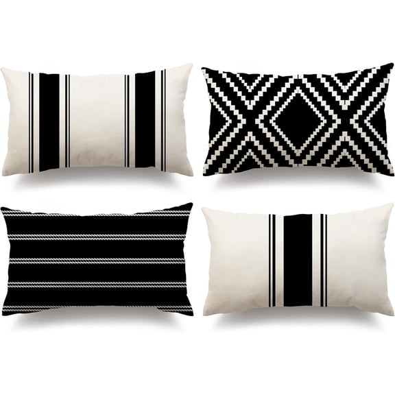 Outdoor Pillow Covers 12x20 Inch Set of 4 Waterproof Modern Geometry Throw Pillows Outdoor Summer Waterproof Decor for Patio Funiture Garden Polyester Cushion Covers 013A12