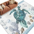 thumbnail image 2 of Blue Sea Turtle Living Room Rugs 5'x7', Ocean Watercolor Blue Seastars Seaweed Corals Anchor Low Pile Throw Large Area Rugs Non-Slip Sturdy Edge Binding Carpet for Dining Room Bedside Kitchen, 2 of 9