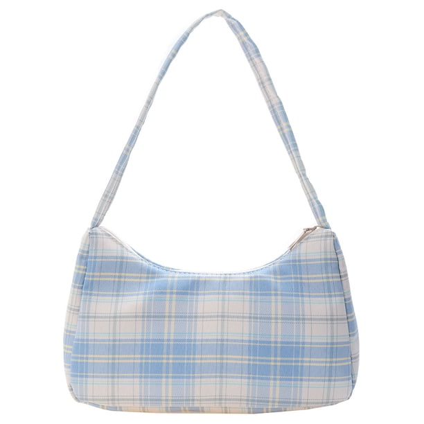 Bolso de hombro para axilas con estampado a cuadros vintage Bolsos de media luna para mujer (Azul) Likrtyny Para estrenar