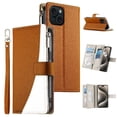 thumbnail image 2 of Funda cartera GANGXUN para iPhone 15 , cuero PU con tarjetero, cremallera, correa de mano, soporte y protección 824°, 2 of 6