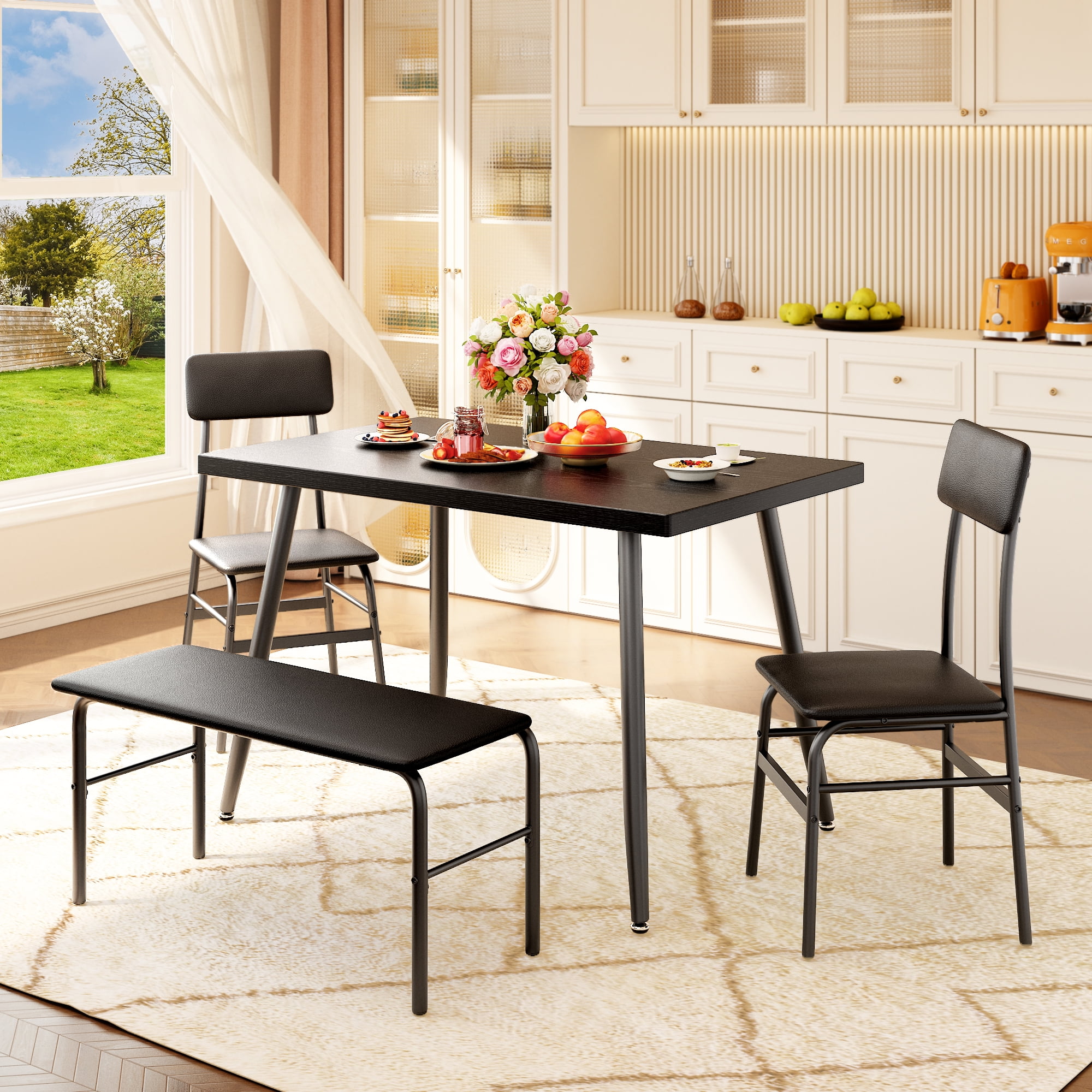 Dining Table Set for 4, Lofka Kitchen Table with 2 Chairs and Bench