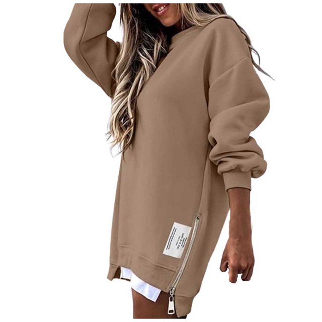 Aocisk Robe à Capuche Zippée pour Femmes avec Col Rond Manches Longues Chandail Décontracté Style Urbain pour Style et Usage Quotidien Marron G