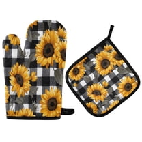 Yayeee Oven Mitts and Pot Holder Set of 4 Heat Resistant Kitchen Gloves Baking Hot Pad, Sunflower Plaid Pattern